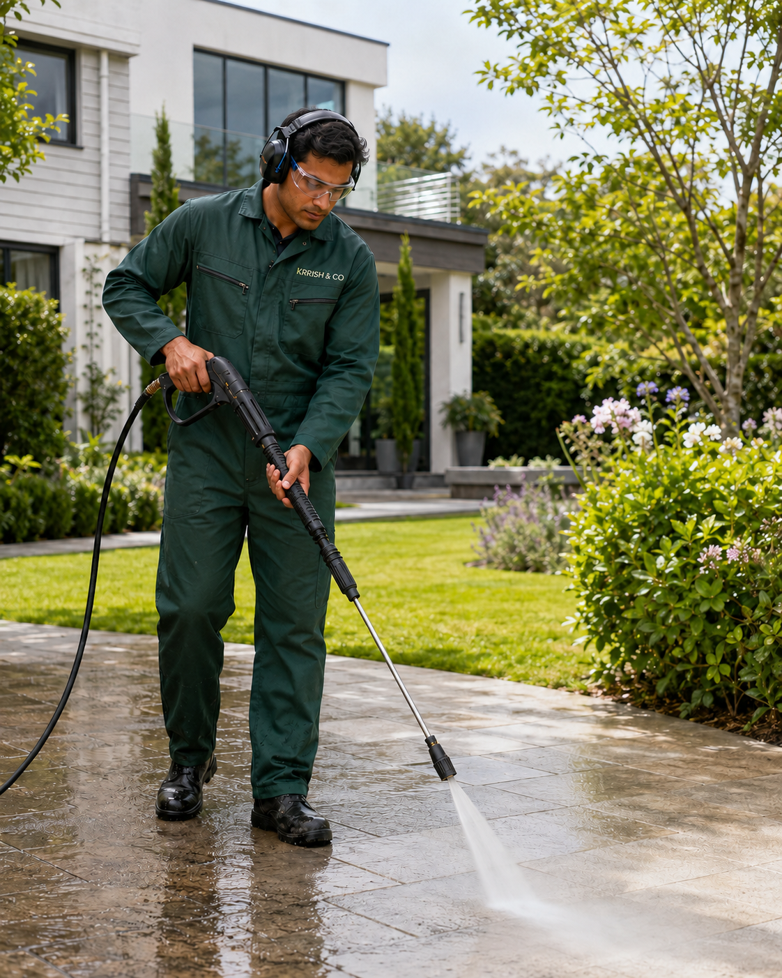 Man water blasting